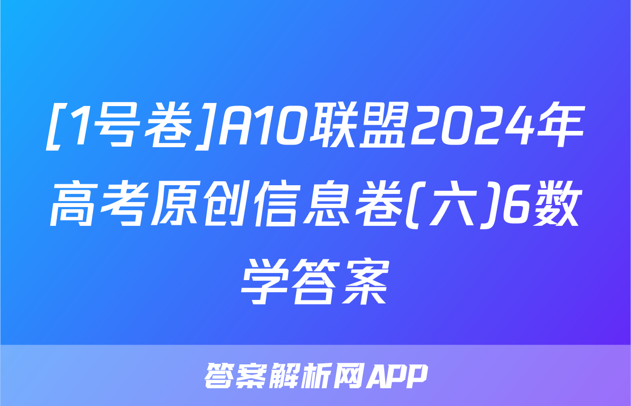 [1号卷]A10联盟2024年高考原创信息卷(六)6数学答案