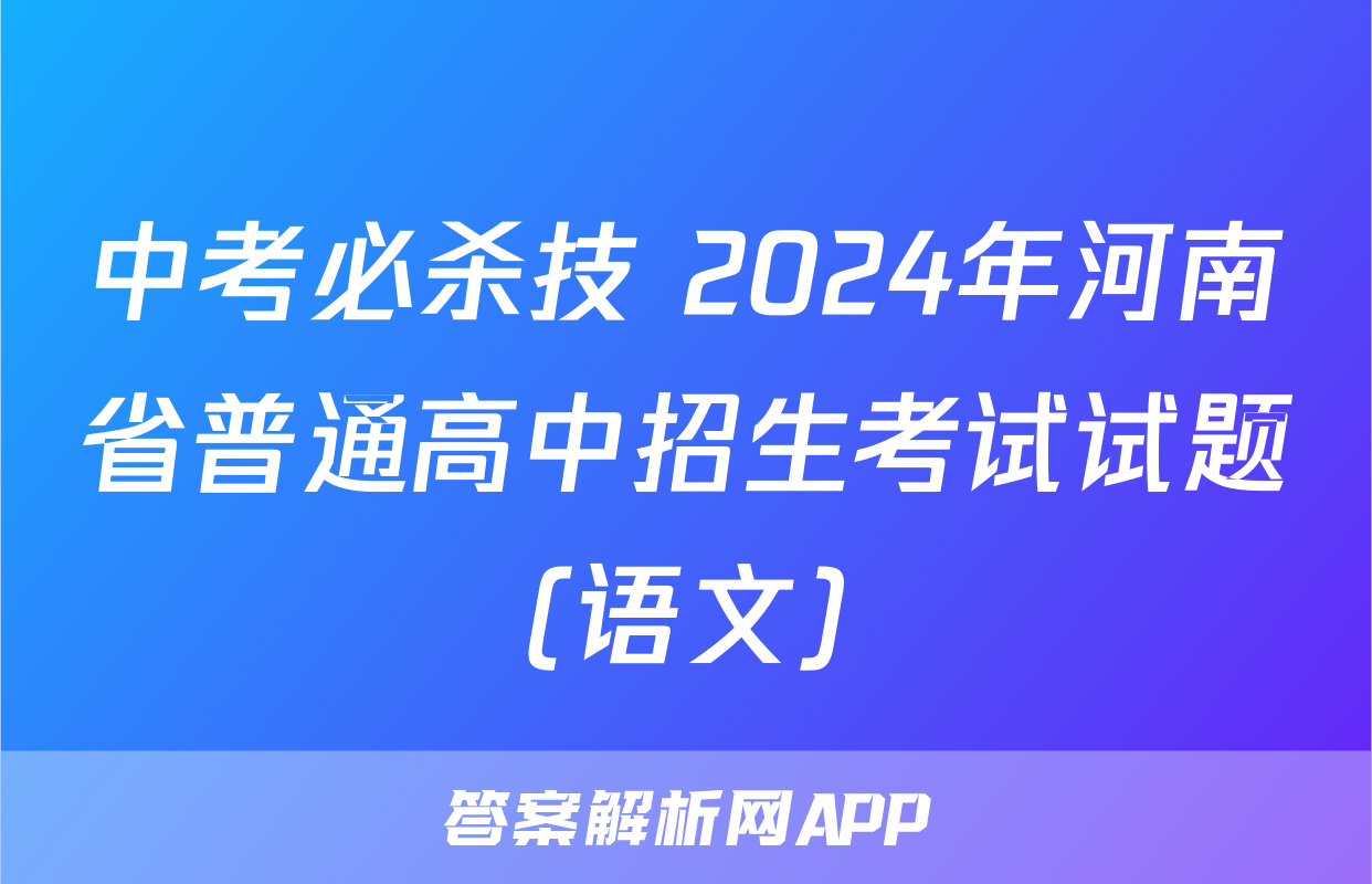 中考必杀技 2024年河南省普通高中招生考试试题(语文)