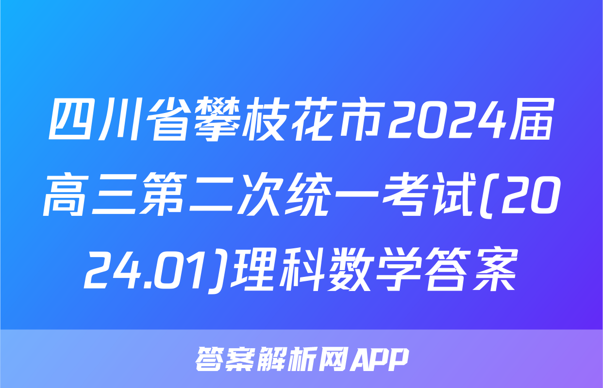 四川省攀枝花市2024届高三第二次统一考试(2024.01)理科数学答案