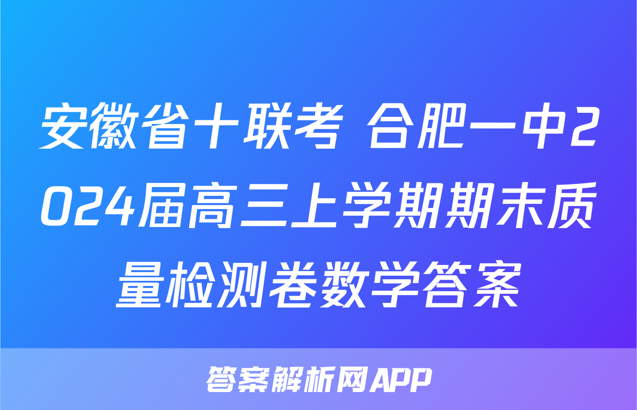 安徽省十联考 合肥一中2024届高三上学期期末质量检测卷数学答案