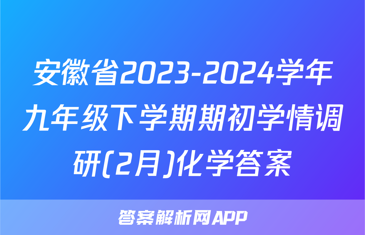 安徽省2023-2024学年九年级下学期期初学情调研(2月)化学答案