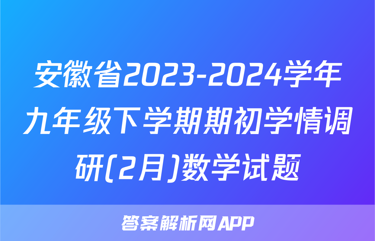 安徽省2023-2024学年九年级下学期期初学情调研(2月)数学试题
