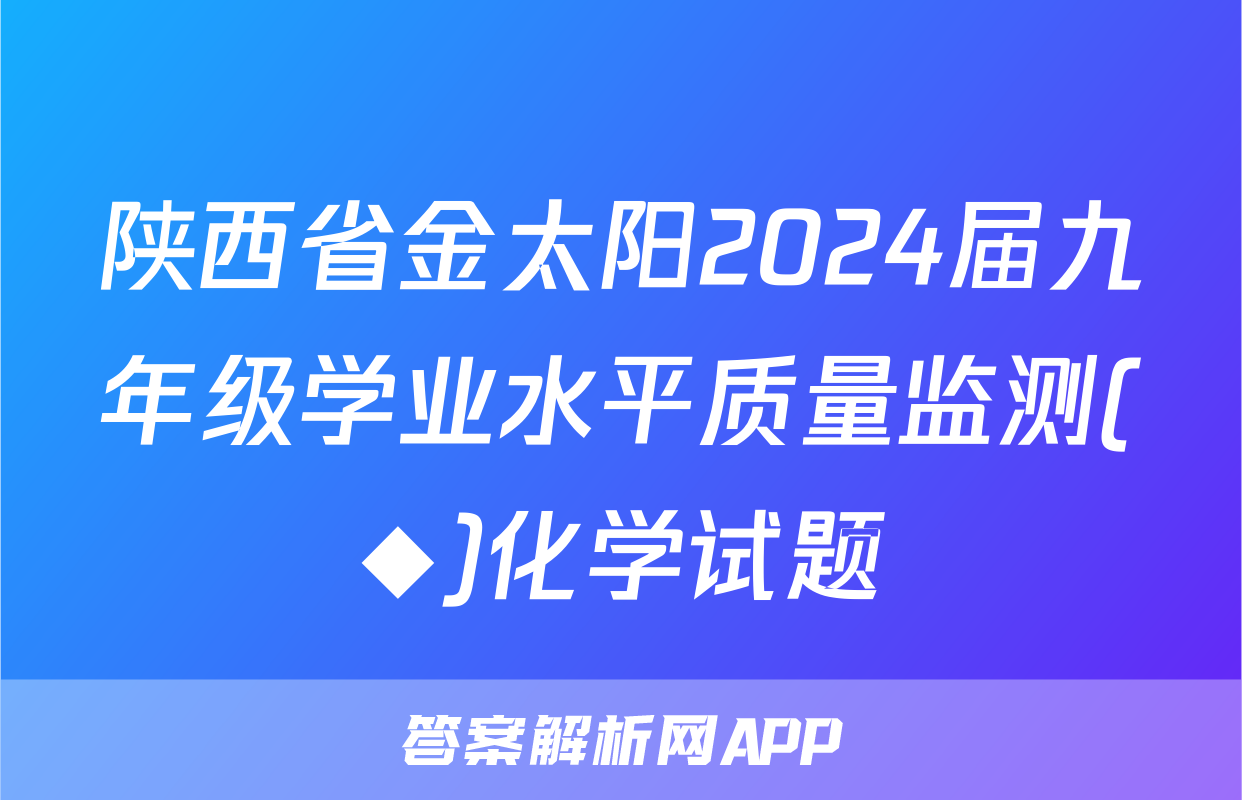 陕西省金太阳2024届九年级学业水平质量监测(◆)化学试题