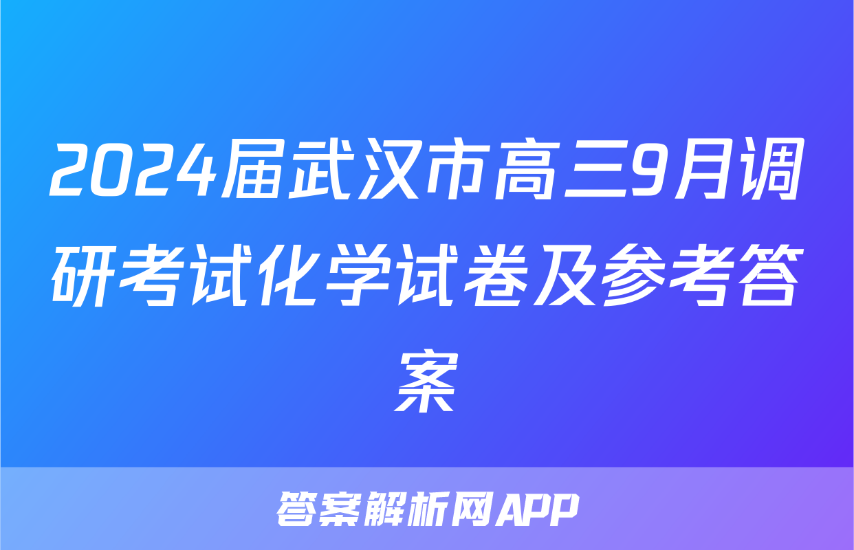 2024届武汉市高三9月调研考试化学试卷及参考答案